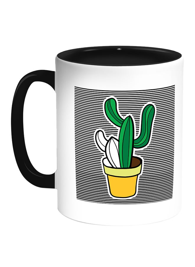 مج قهوة بطباعة نبات صبار أبيض/ أسود