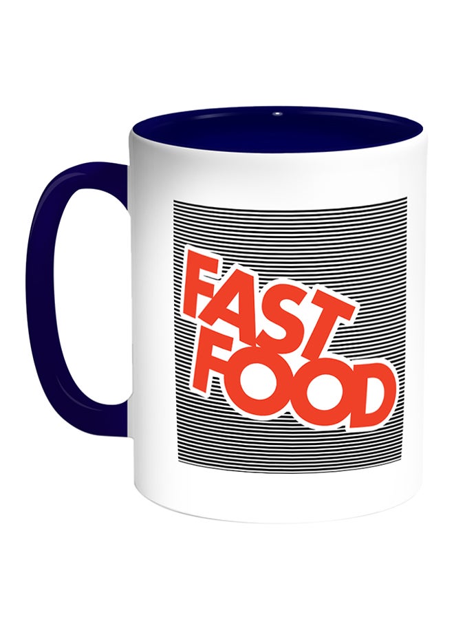 ديكالاك كوب قهوة مطبوع عليه "Fast Food" أبيض/أزرق