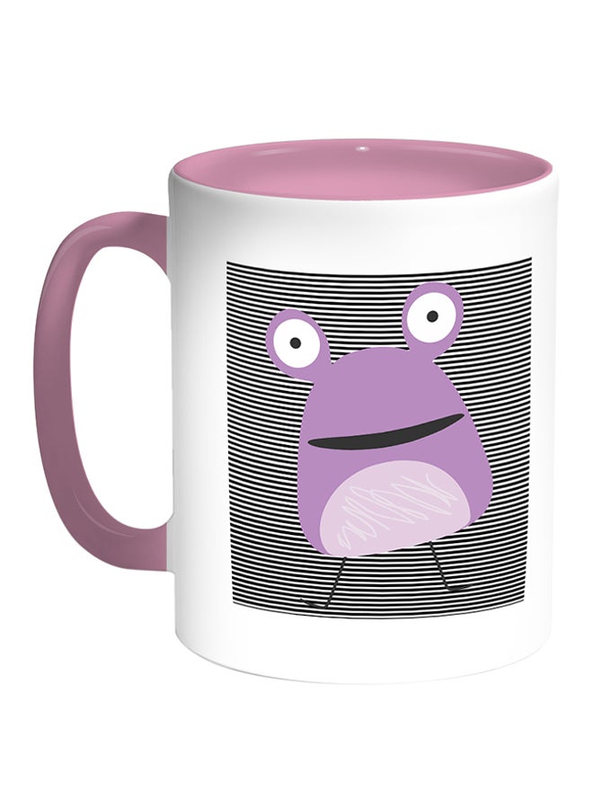 ديكالاك قدح قهوة برسم مطبوع لكائن فضائي كارتوني أبيض/ وردي