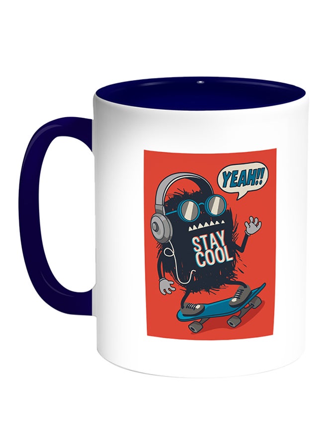 ديكالاك مج قهوة مطبوعة عليه عبارة "Stay Cool" أبيض/أزرق