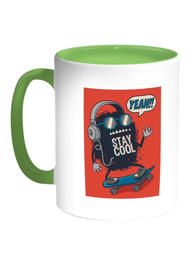 ديكالاك مج قهوة مطبوعة عليه عبارة "Stay Cool" أبيض/أخضر