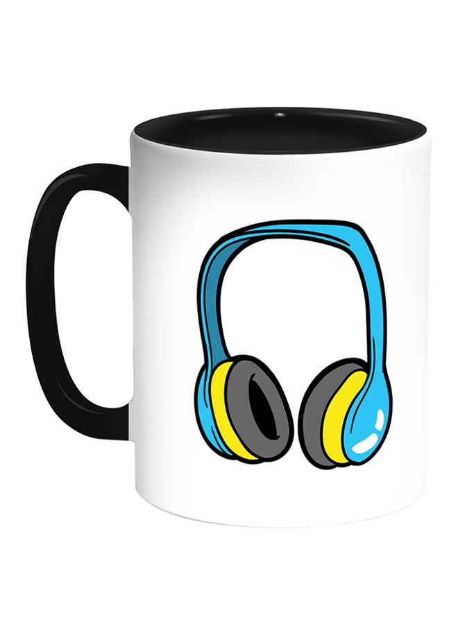 ديكالاك كوب قهوة مطبوع عليه صورة سماعات رأس أبيض/ أسود