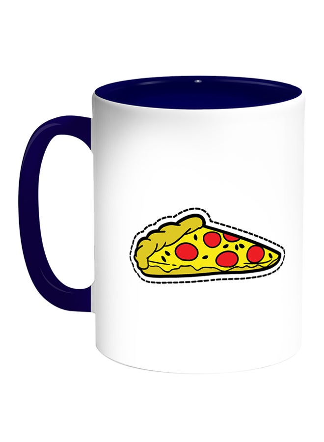 Decalac Pizza Piece Printed Coffee Mug White/Blue