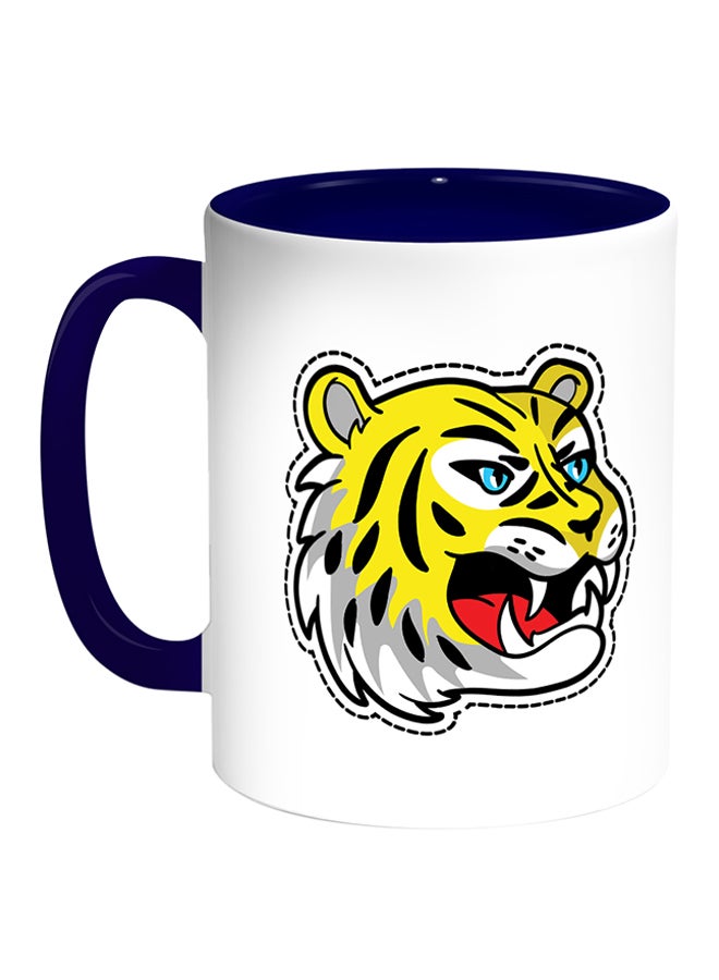 ديكالاك مج قهوة مطبوعة عليه رسمة كرتونية على شكل نمر أبيض/أزرق