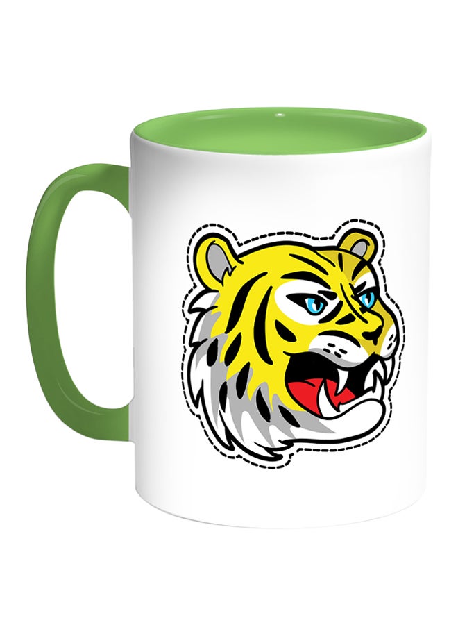 Decalac - Cartoon Drawings - Tiger Printed Coffee Mug White/Green - Image 1