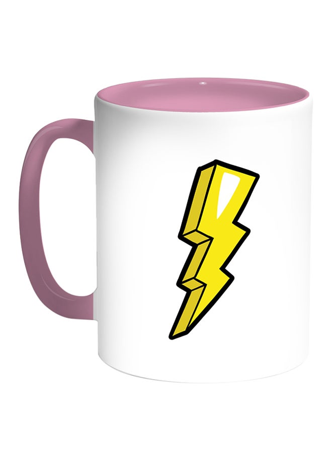 ديكالاك كوب قهوة مطبوع عليه صورة صاعقة كهربائية أبيض/ وردي
