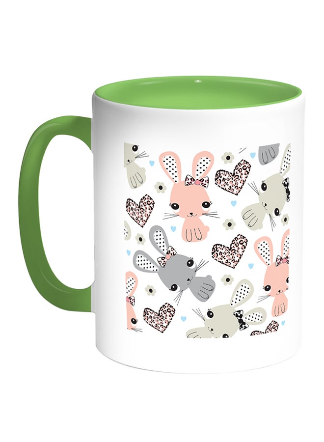 ديكالاك كوب قهوة مزين برسومات كرتونية بشكل أرانب أبيض/أخضر