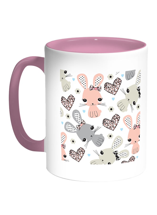 Decalac Cartoon Drawings - Rabbits Printed Coffee Mug White/Pink 