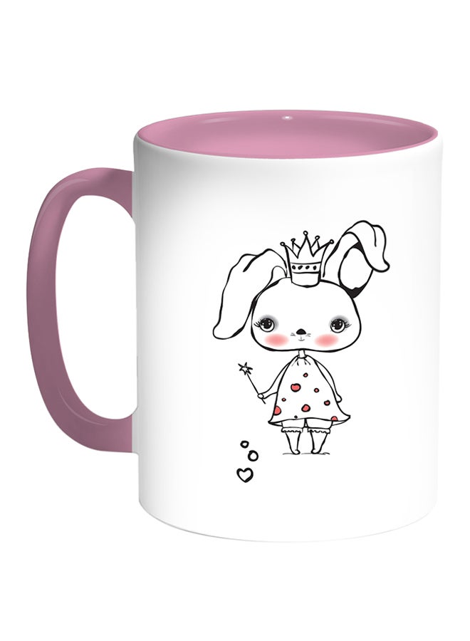 Decalac Cartoon Drawings - Rabbits Printed Coffee Mug White/Pink 
