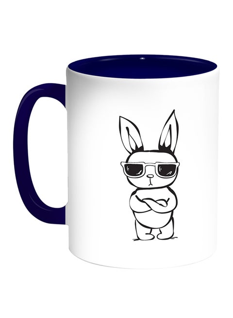 Cartoon Drawings - Rabbits Printed Coffee Mug White/Blue