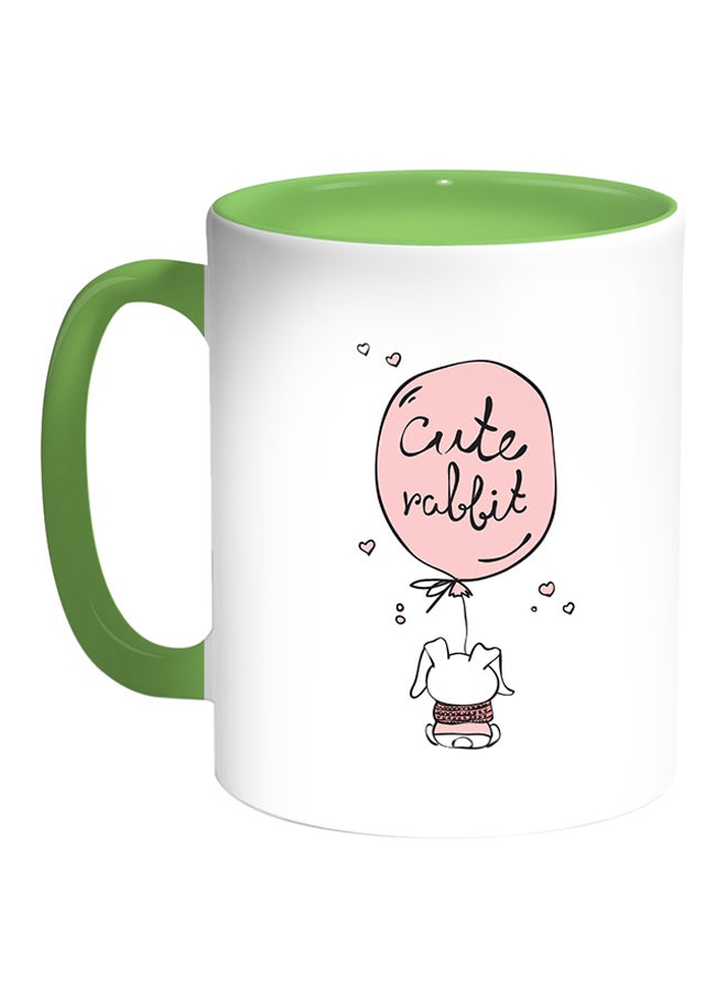 Decalac Cartoon Drawings - Rabbits Printed Coffee Mug White/Green