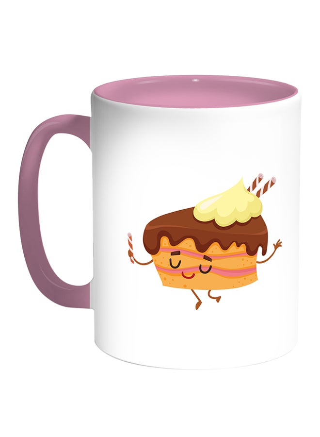 ديكالاك كوب قهوة مطبوع عليه رسمة كيك - طعام أبيض/ وردي