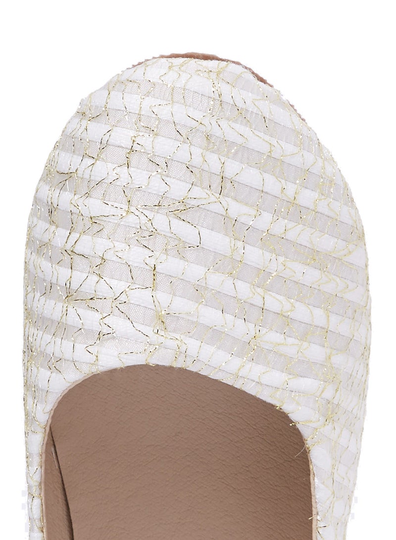 Striped Pattern Ballerinas White/Beige