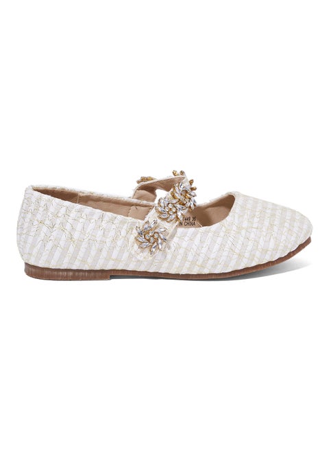 Striped Pattern Ballerinas White/Beige