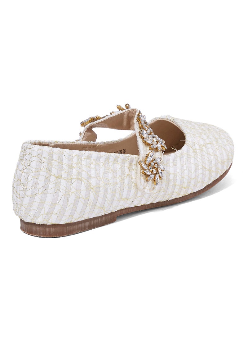 Striped Pattern Ballerinas White/Beige