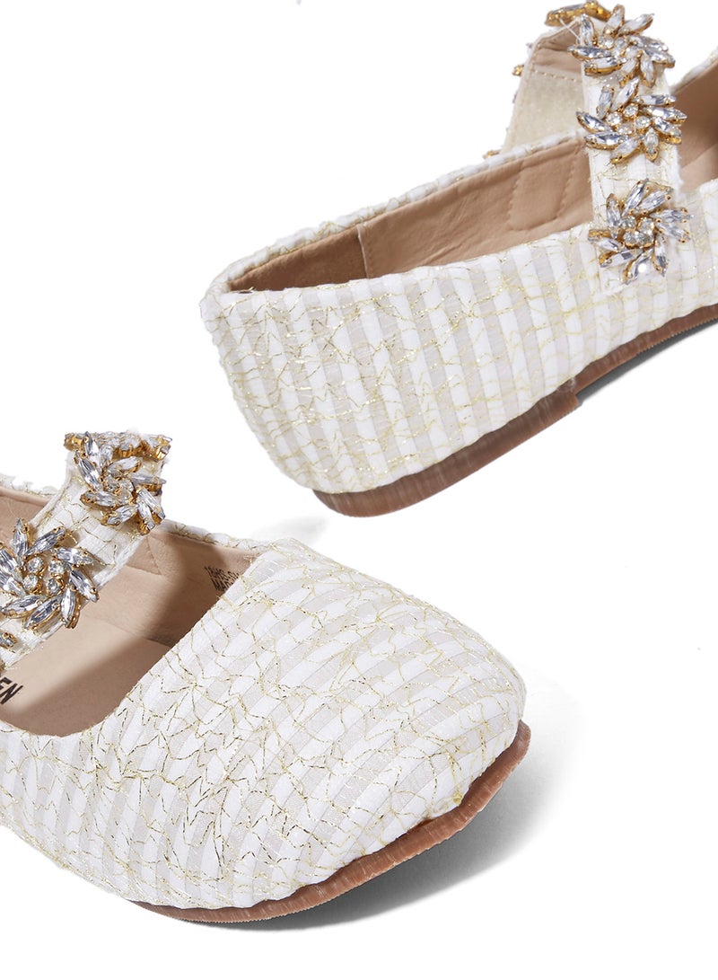 Striped Pattern Ballerinas White/Beige