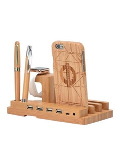 4 USB Port And Apple Watch Stand Dock Charger Brown