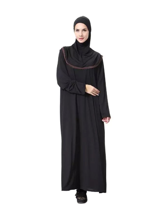 Long Sleeve Abaya With Sarf Black/Brown - Image 1