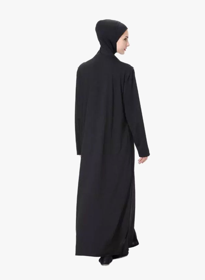 Long Sleeve Abaya With Sarf Black/Brown - Image 2