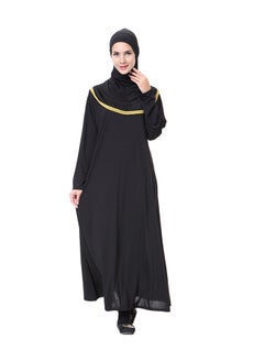 Generic Long Sleeves Abaya With Scarf Black/Gold  - Image 1