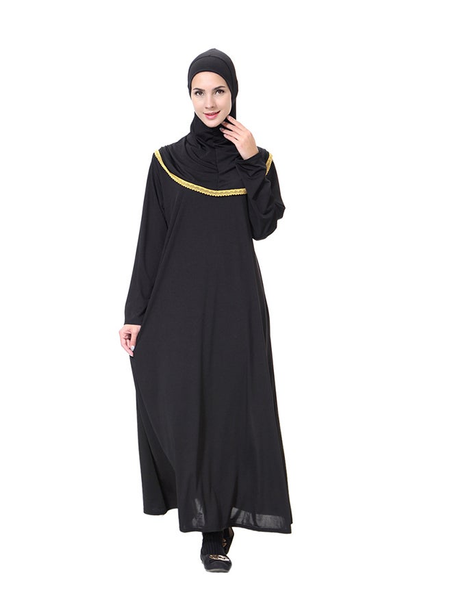Long Sleeves Abaya With Scarf Black/Gold - Image 1