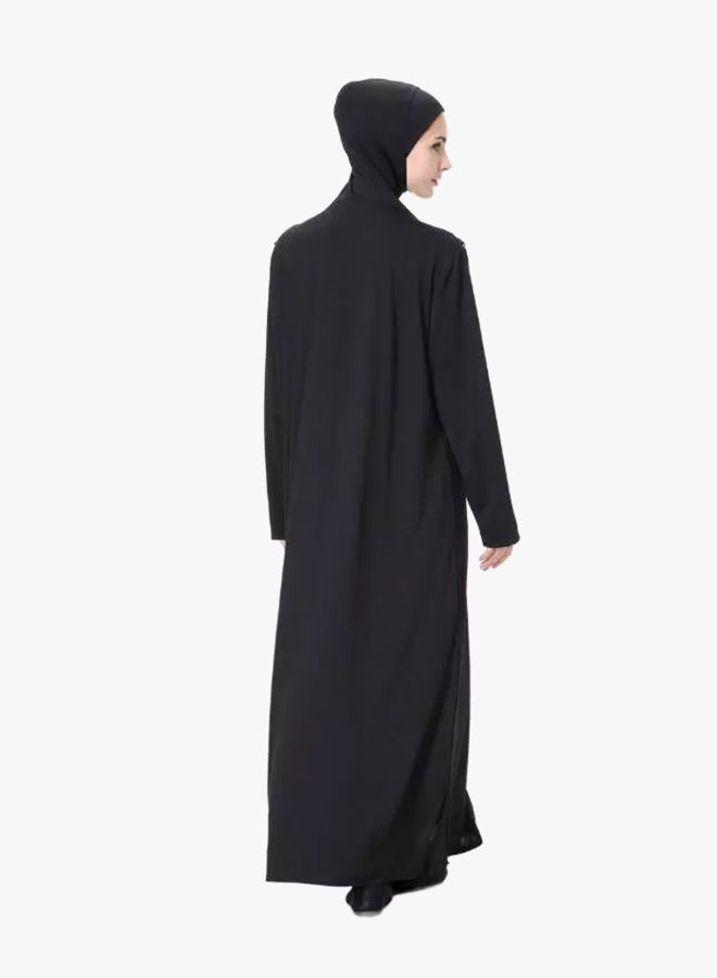 Long Sleeves Abaya With Scarf Black/Gold - Image 2