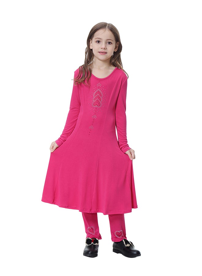 Long Sleeves Gown Dress Hot Pink  - Image 1