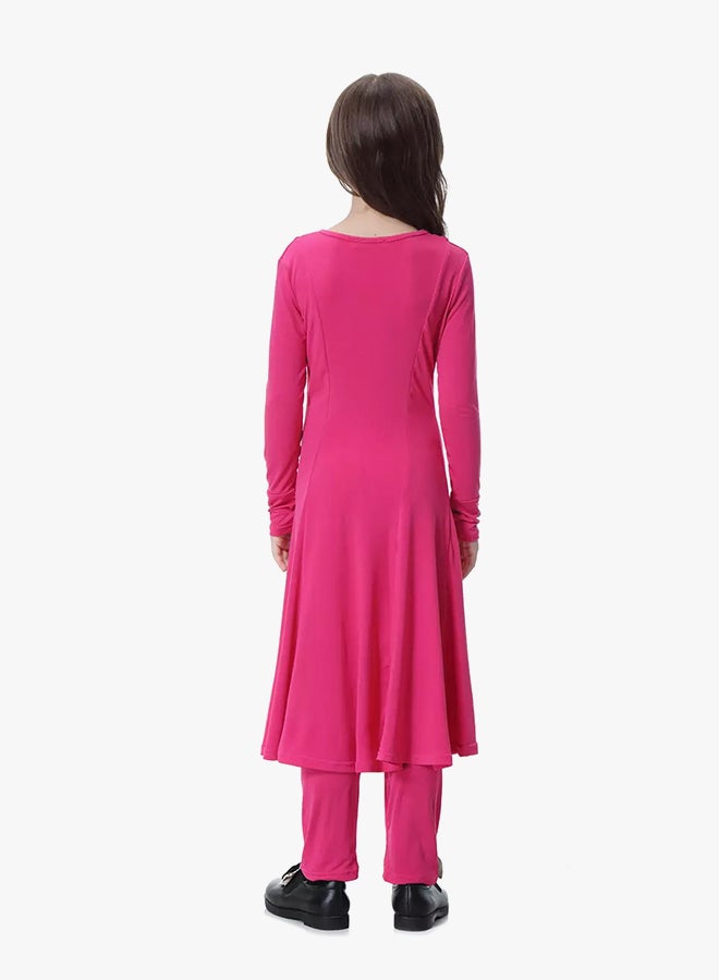 Long Sleeves Gown Dress Hot Pink  - Image 2