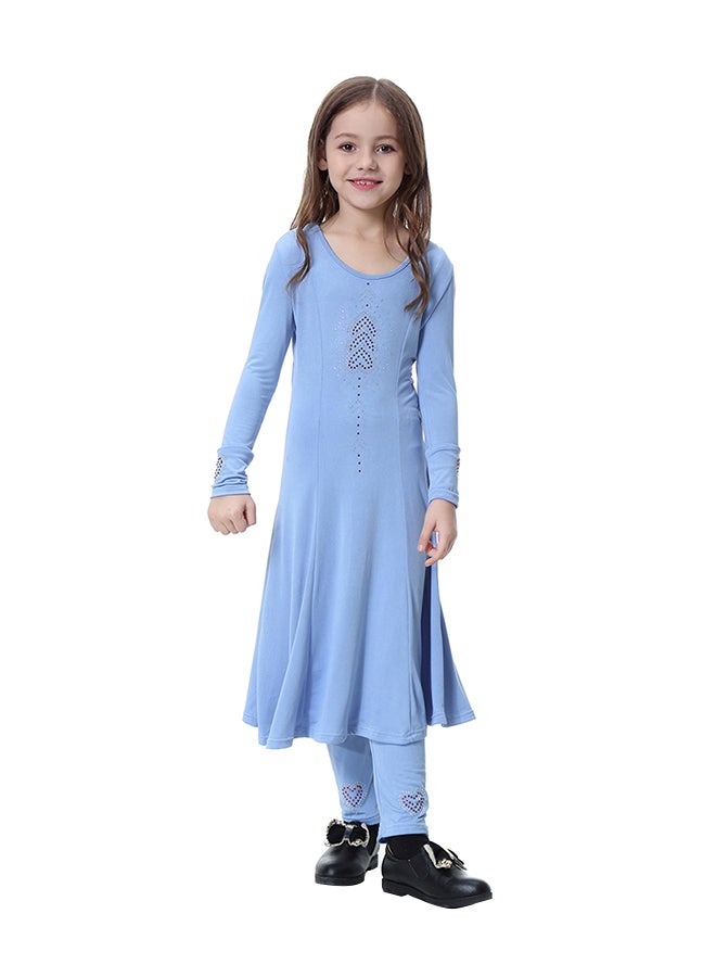 Long Sleeves Gown Dress Sky Blue  - Image 1
