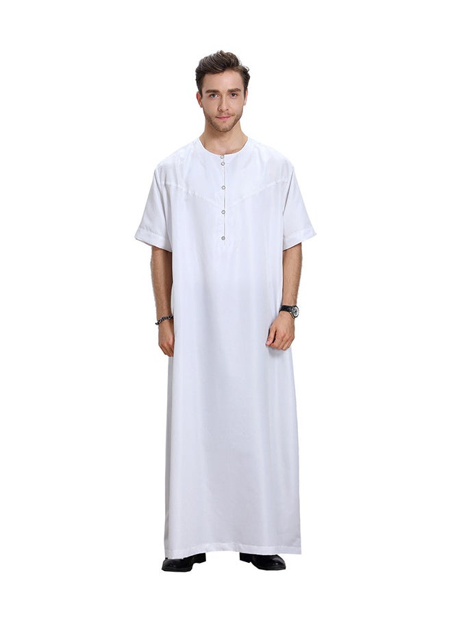Short Sleeve Round Neck Jalabiya White - Image 1