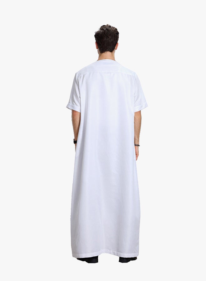 Short Sleeve Round Neck Jalabiya White - Image 2