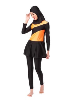 Generic 2 Pieces Connected Hijab Arab Swimwear Burkinis Orange/Black  - Image 1