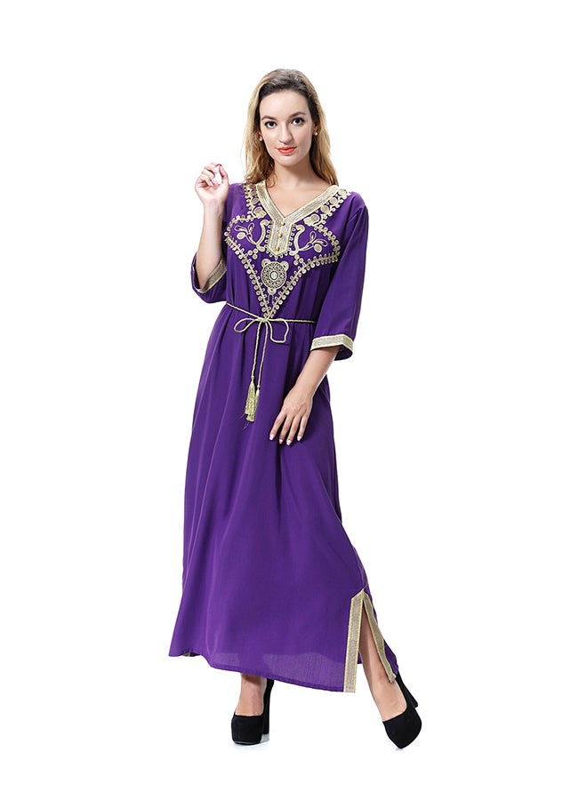 Embroidered Lace Jalabiya Purple/Gold  - Image 1