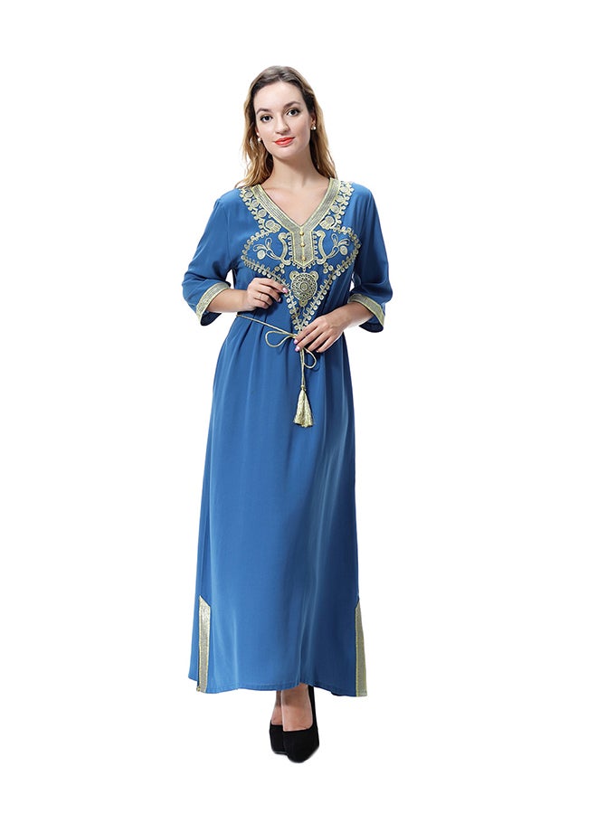 Embroidered Lace Jalabiya Royal Blue/Gold  - Image 1