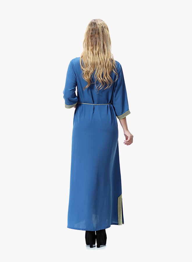 Embroidered Lace Jalabiya Royal Blue/Gold  - Image 2