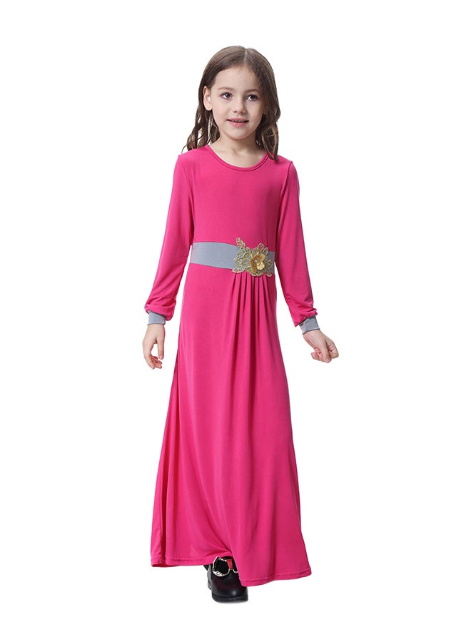 Long Sleeve Swing Abaya Dress Hot Pink - Image 1