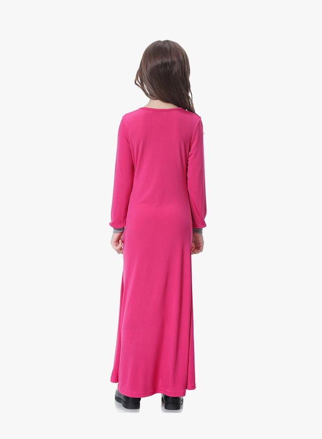 Long Sleeve Swing Abaya Dress Hot Pink - Image 2