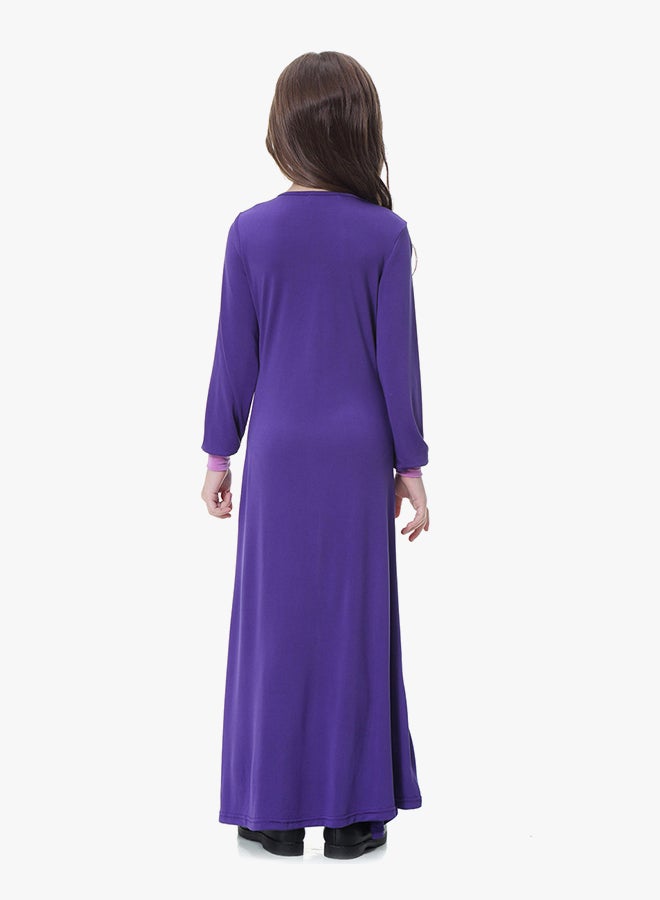 Long Sleeve Swing Abaya Dress Purple  - Image 2