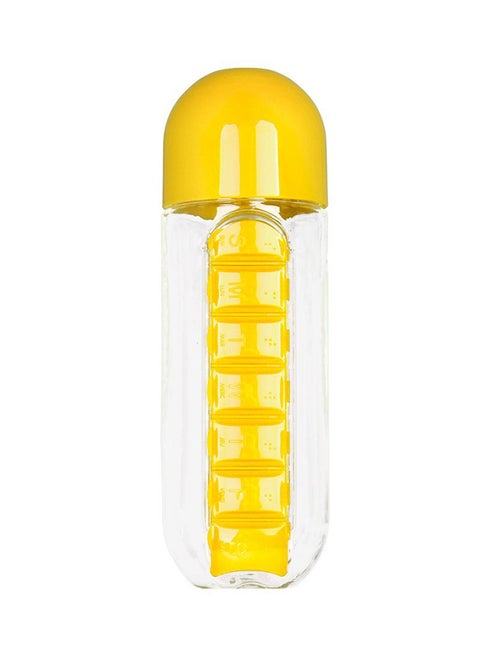 Water Bottle With Pill Organizer Yellow/Clear 680ml