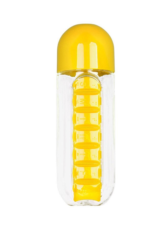 Water Bottle With Pill Organizer Yellow/Clear 680ml