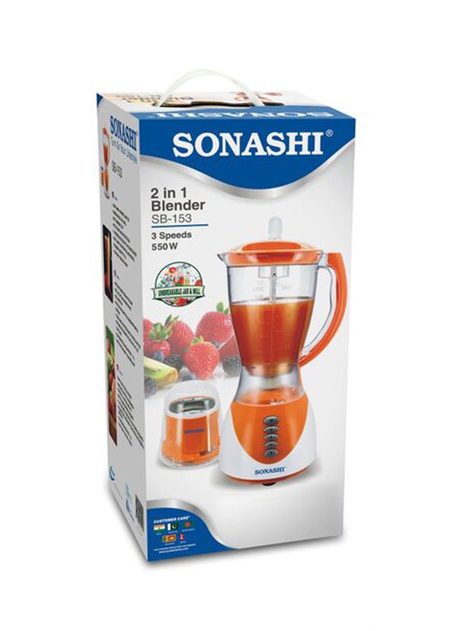 2-In-1 Blender With Unbreakable Jar And Mill 1.5L 550W 1.5 L 550.0 W SB-153 Orange