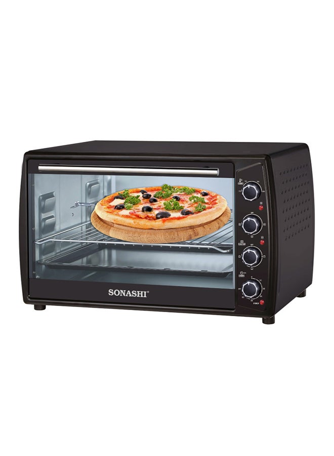 SONASHI - 63L Electric Oven with Convection and Rotisserie Function | Perfect for Grilling, Toasting, and Roasting | 4 Knobs and Temperature 100 - 250 Degrees | 60 Minute Timer with Bell | Accessories: Bake Tray, Wire Rack, Tray Handle, Tong 2200 W STO-732 Black - Image 1