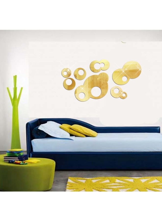 DIY 3D Interlocking Ring Mirror Wall Sticker Gold 26x50cm - Image 2