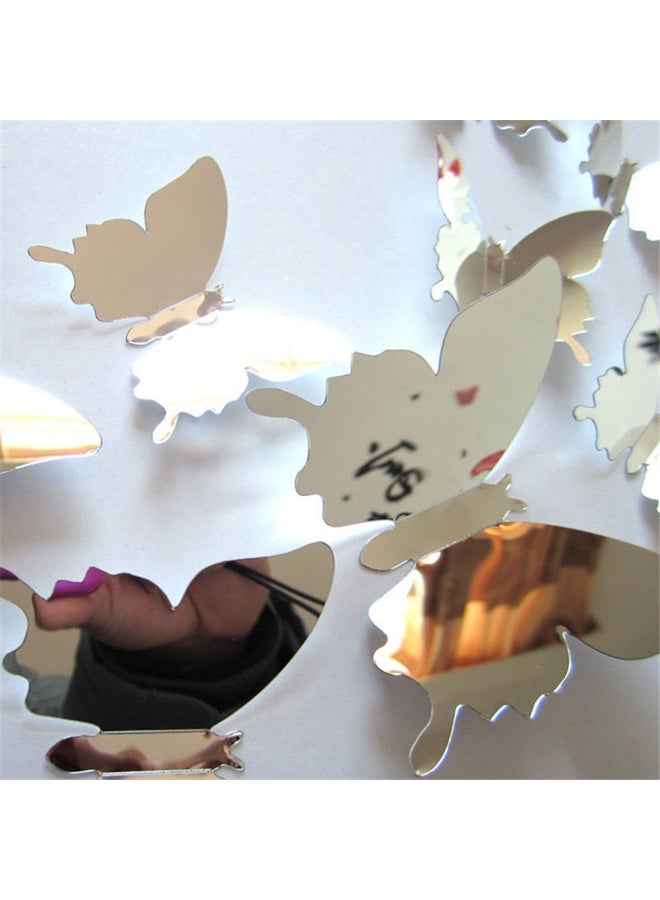 12-Piece Butterfly Mirror Wall Sticker Silver - Image 3