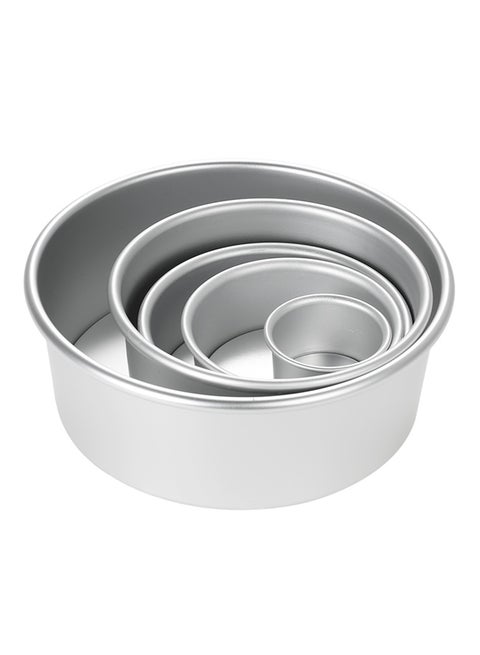 5-Piece Cake Mould With Removable Bottom Silver 6.4x4 , 11.2x4.5 , 14x4.5 , 16.3x7.5 , 21.8x8cm
