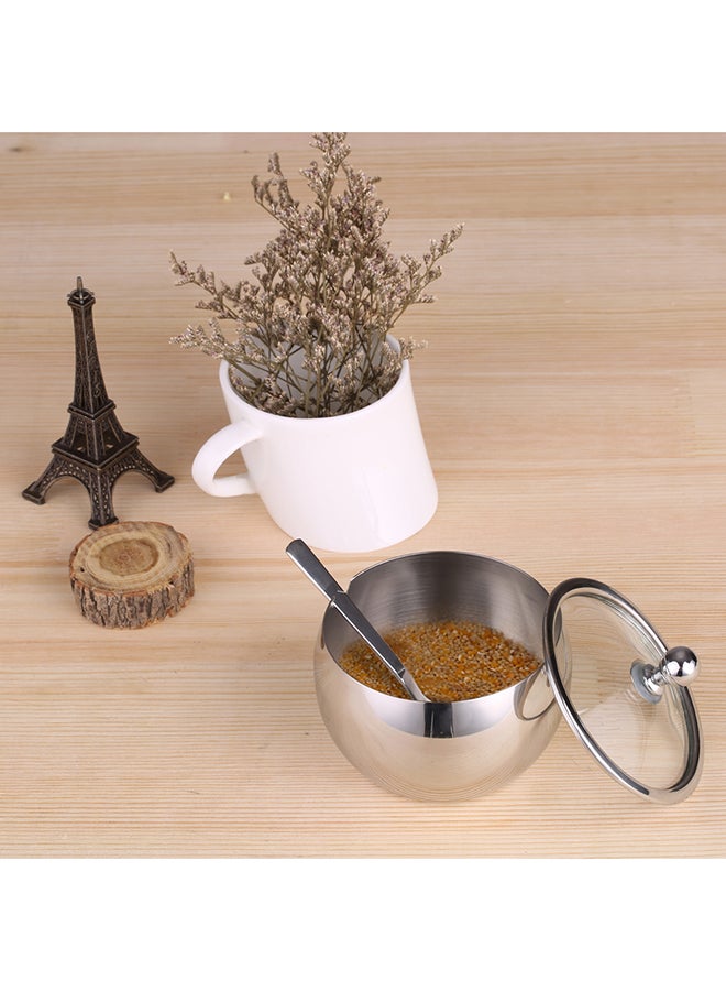 ANSELF Sugar Bowl With Lid And Spoon Silver 5.5centimeter - Image 3