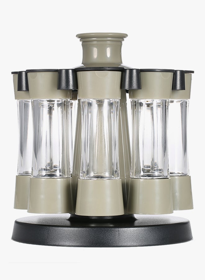 ANSELF - 8-Piece Rotating Spice Jar Set Black/Grey/Clear 21x17.5centimeter - Image 1