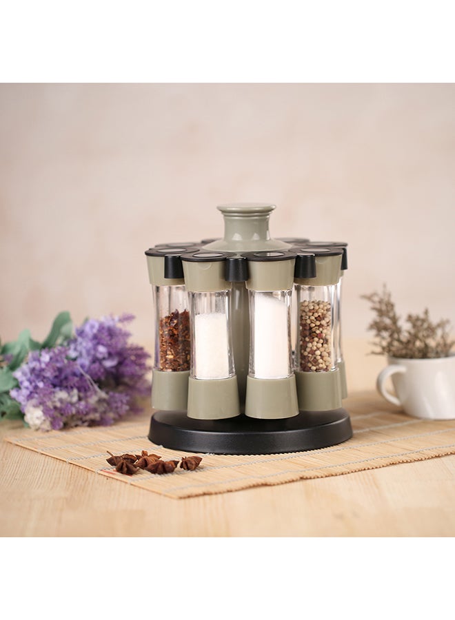 ANSELF - 8-Piece Rotating Spice Jar Set Black/Grey/Clear 21x17.5centimeter - Image 1