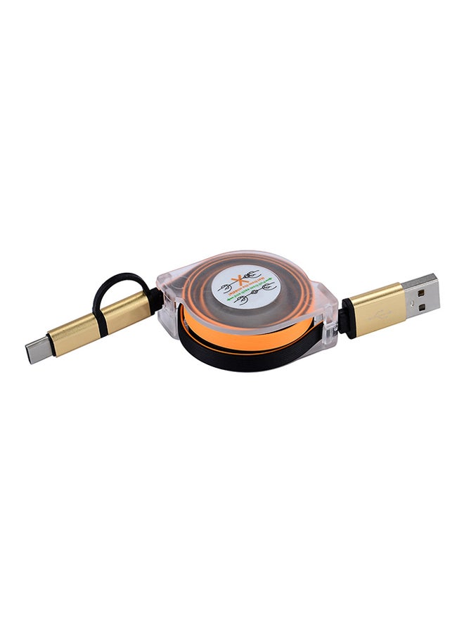 Voberry V8 Retractable 2-In-1 Data Sync Charging Cable Orange/Gold/Black - Image 1
