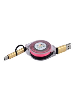 Voberry V8 Retractable 2-In-1 Data Sync Charging Cable Pink/Gold/Black  - Image 1